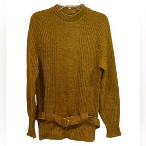Puritan mustard yellow color belted 100% Shetland wool sweater size medium